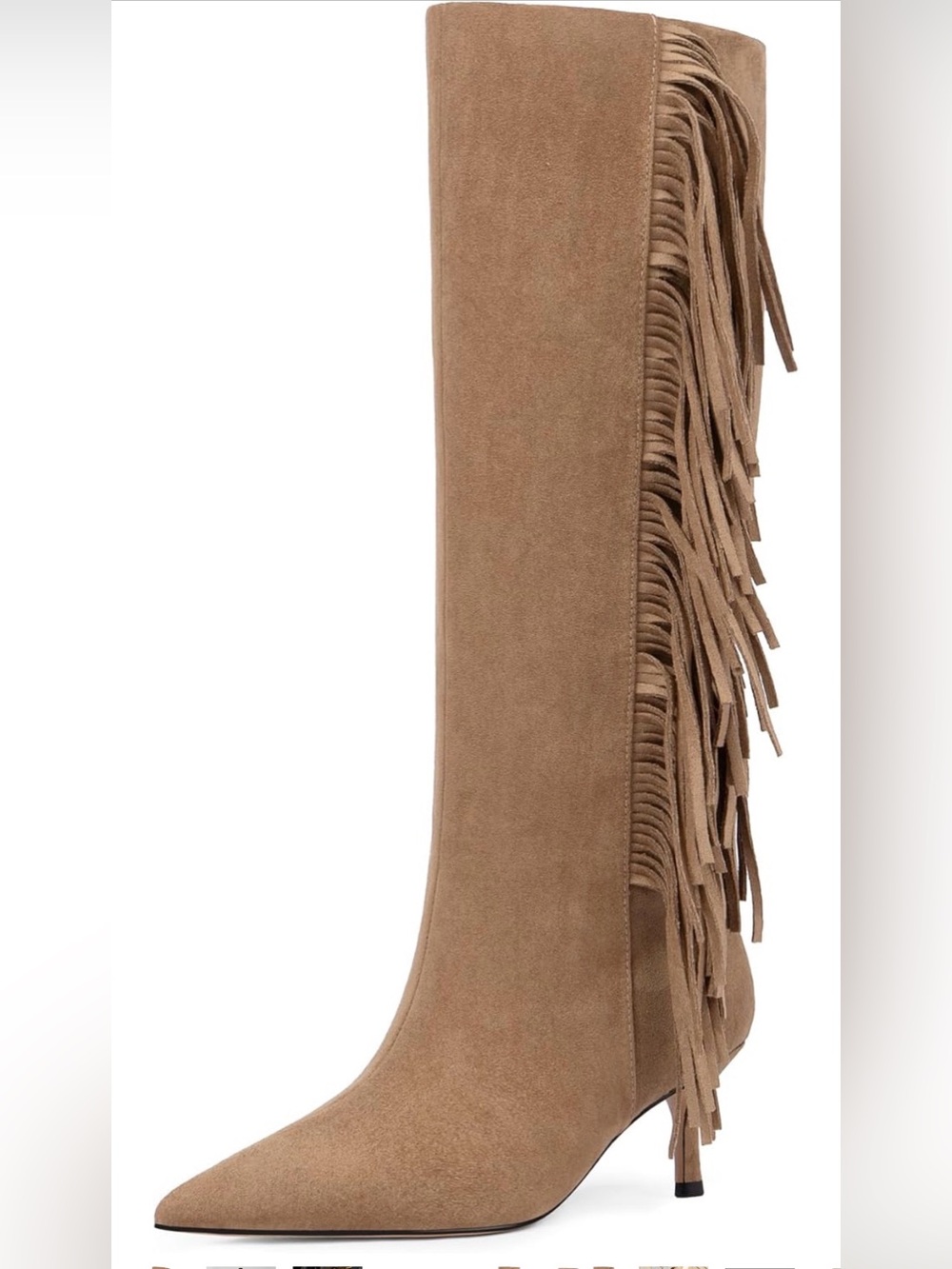 Fringe Suede Knee-High Boots - Tan size 9